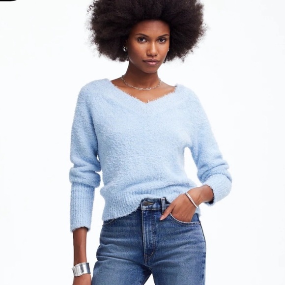 NWOT Madewell city blue Double V-Neck Sweater - Picture 2 of 7